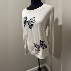 LOFT Women's Medium Bow Cream Knit sweater girly minimalist romantic casual